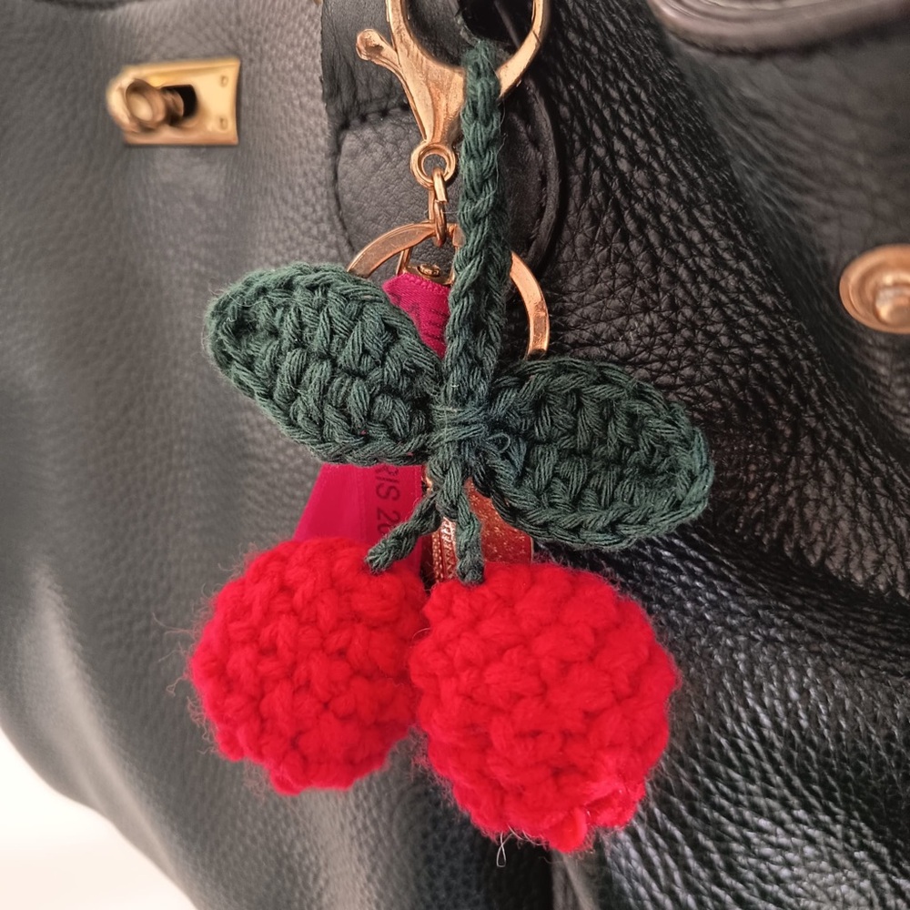 🍒Handcrafted Red Cherry Bag Charm - Picture 5 of 6